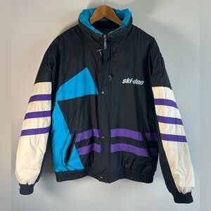 VTG Retro Ski Doo Bombardier Jacket Mens L Stitched Nylon Racing Snowmobile EUC